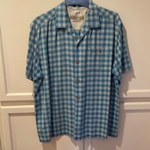 Tommy Bahama XL 100% silk blue checker shirt. In good condition.